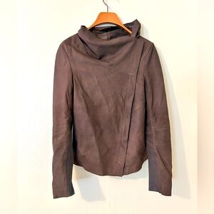 Muubaa Seal Grey Leather Jacket with Asymmetrical Zip and High Collar